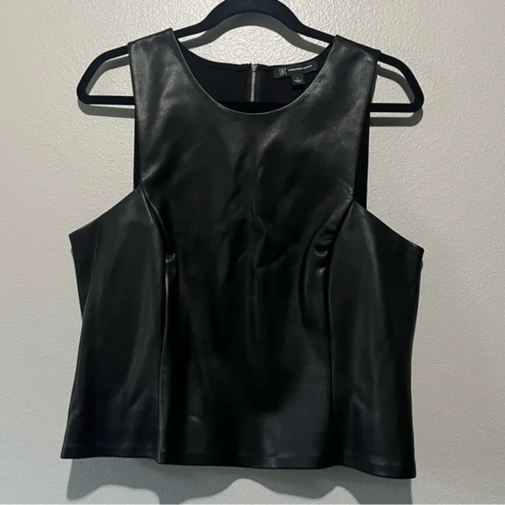 INC- Black Top with Faux Leather Front Size L - Picture 1 of 3